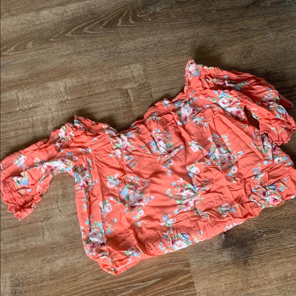 Blue Rain Coral and Floral Smocked Top